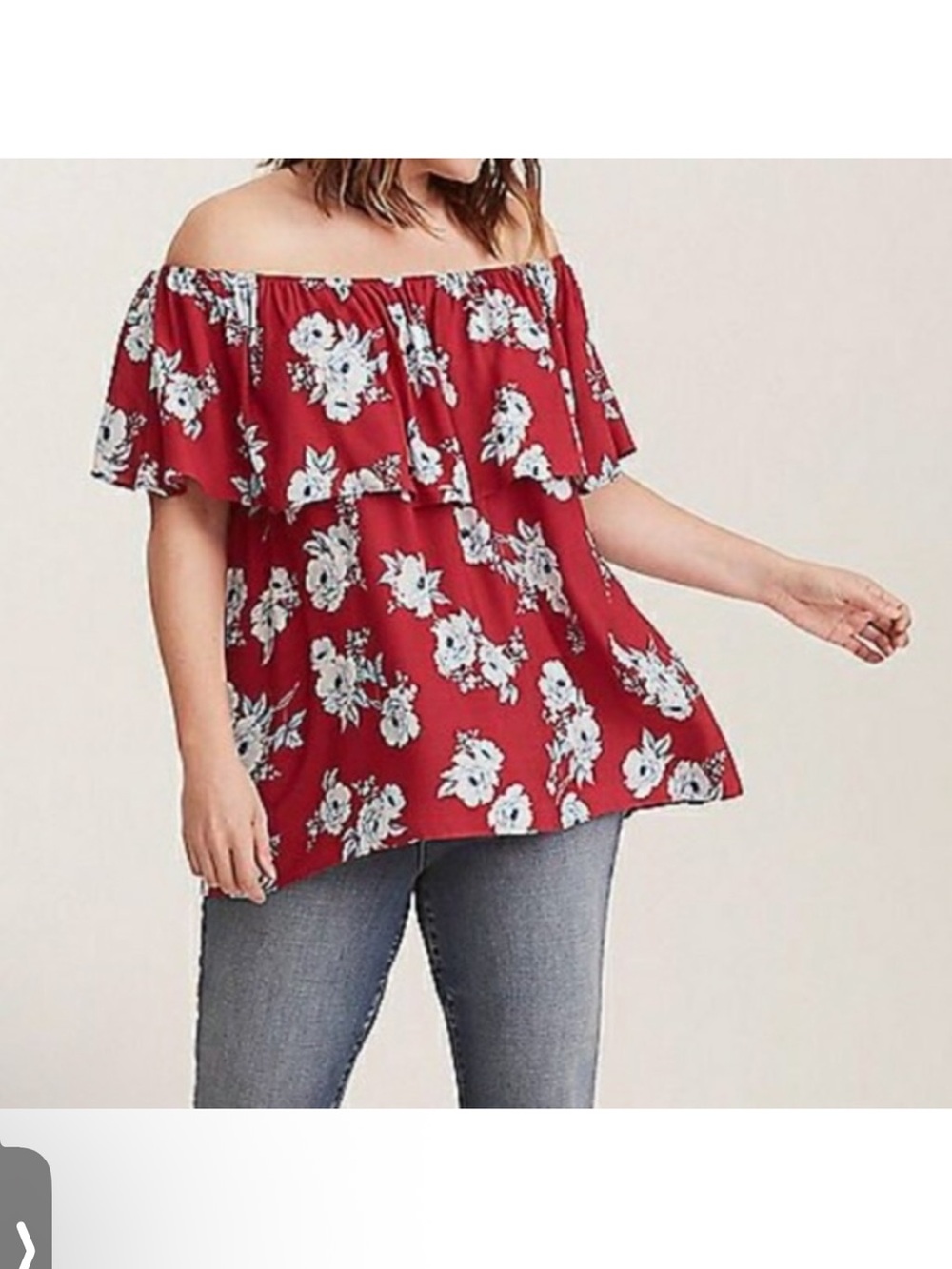torrid Size 2x Red Off-Shoulder Floral Tunic